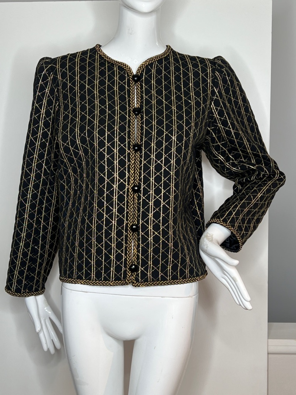 Yves Saint Laurent Sz 40 US 8 Vintage Black Gold Front Button Jacket